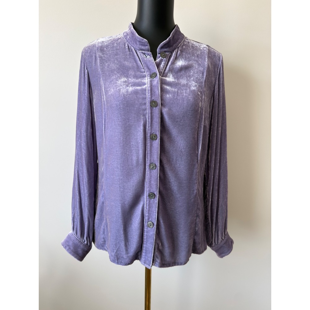 J. Jill Lavender Silk Blend Velvet Button Down Peplum Blouse Petite Small
